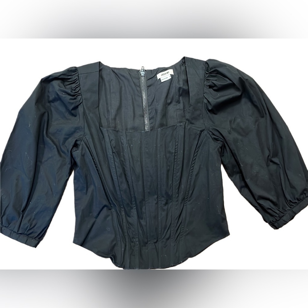 Womens Jason Wu Black Corset Top with Puff Sleeve Size M
